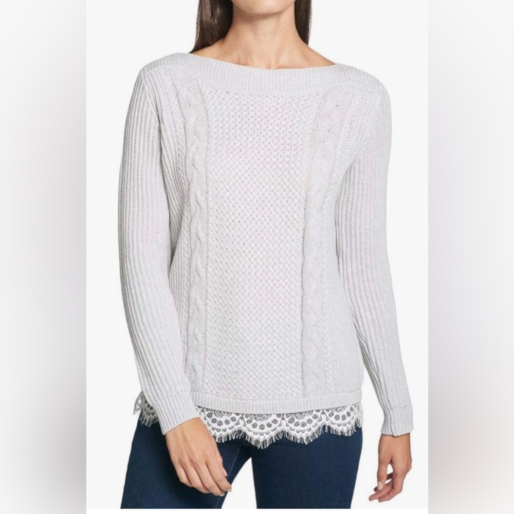 Tommy Hilfiger Knit Pull Over Sweater with Lace Hem Embellishment - XXL